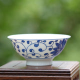 Blue and White Porcelain Flower Motif Teacup Handcrafted