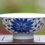 Blue and White Porcelain Flower Motif Teacup Handcrafted