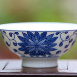 Blue and White Porcelain Flower Motif Teacup Handcrafted