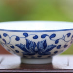 Blue and White Porcelain Flower Motif Teacup Handcrafted