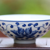 Blue and White Porcelain Flower Motif Teacup Handcrafted