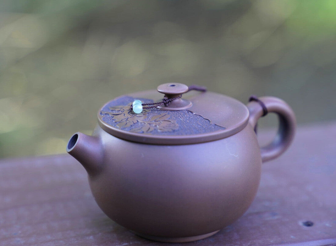 Jian Shui Purple Clay Hand-Carved Flower Lid Teapot