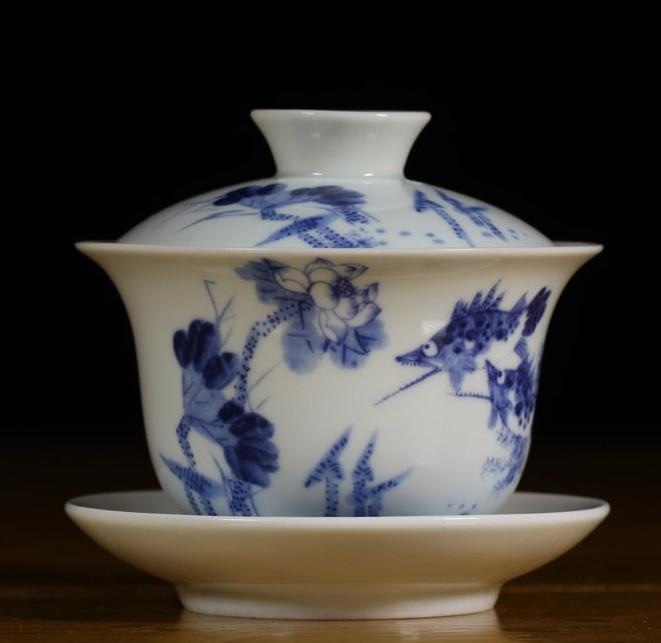 Jingdezhen Artisan Blue and White Porcelain Gaiwan Priceless Harmony