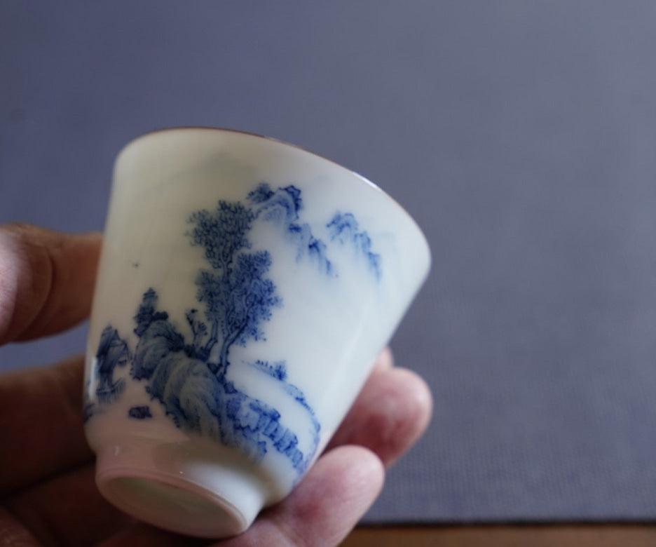 Jingdezhen Artisan Blue and White Porcelain Landscape Gongfu Teacup