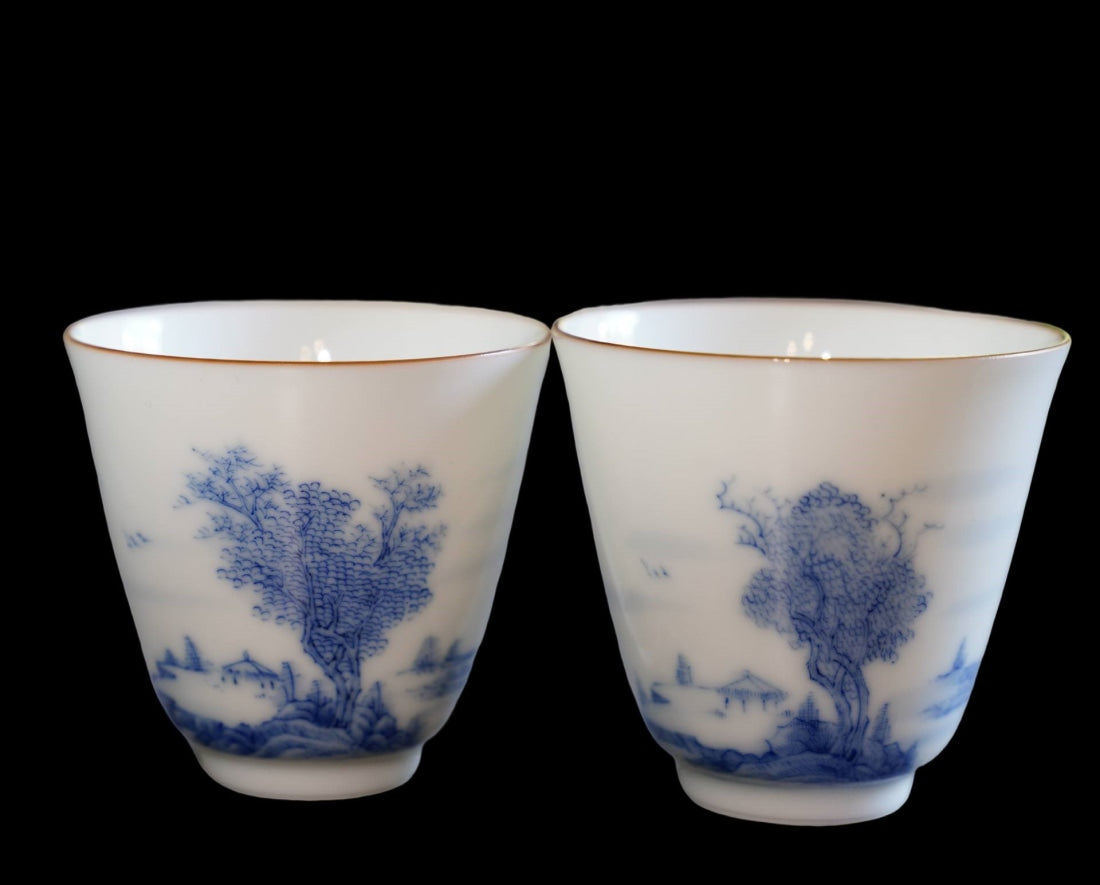 Jingdezhen Artisan Blue and White Porcelain Landscape Gongfu Teacup