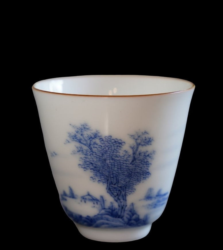 Jingdezhen Artisan Blue and White Porcelain Landscape Gongfu Teacup