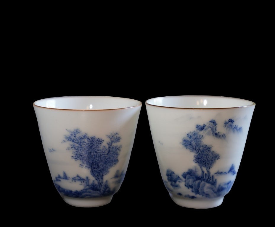Jingdezhen Artisan Blue and White Porcelain Landscape Gongfu Teacup