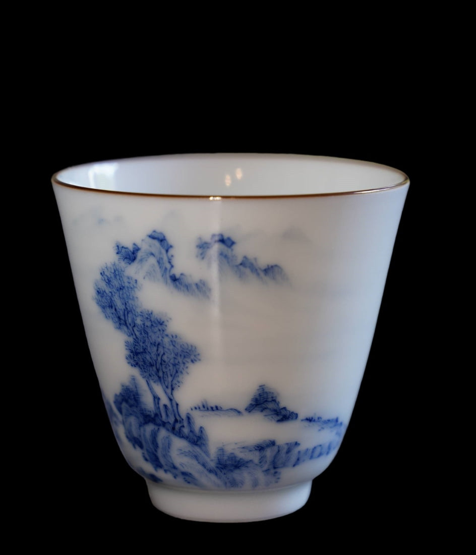 Jingdezhen Artisan Blue and White Porcelain Landscape Gongfu Teacup