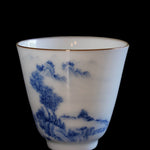 Jingdezhen Artisan Blue and White Porcelain Landscape Gongfu Teacup