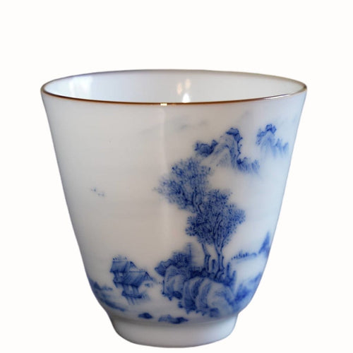 Jingdezhen Artisan Blue and White Porcelain Landscape Gongfu Teacup