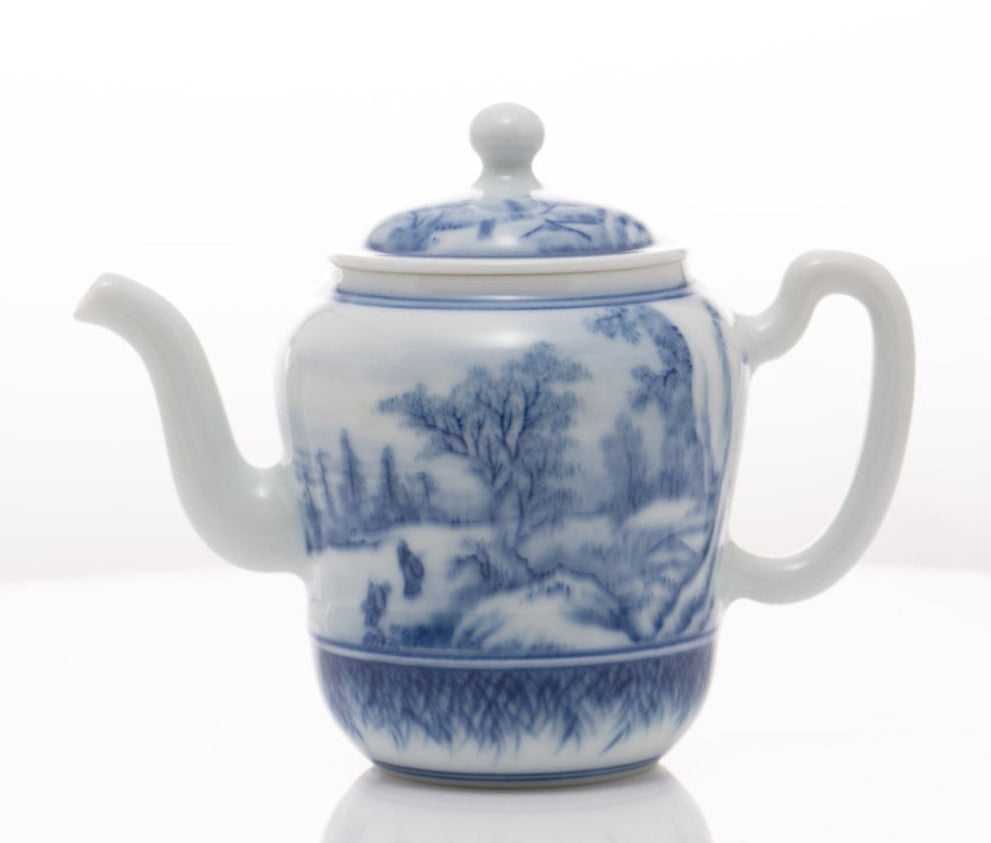 Jingdezhen Artisan Blue and White Porcelain Teapot Classic Snowing Landscape