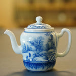 Jingdezhen Artisan Blue and White Porcelain Teapot Classic Snowing Landscape