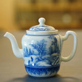 Jingdezhen Artisan Blue and White Porcelain Teapot Classic Snowing Landscape