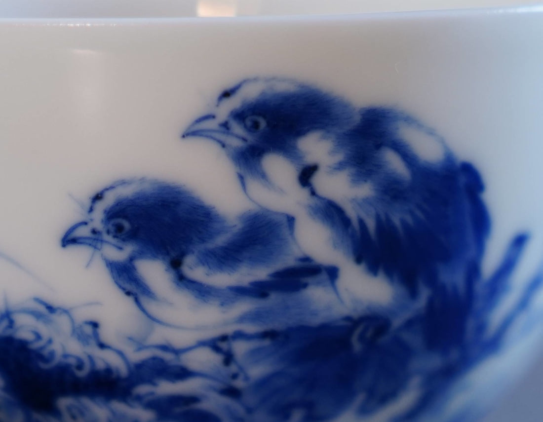 Jingdezhen Blue and White Porcelain Tea Bowl Wang Bu Style Birds