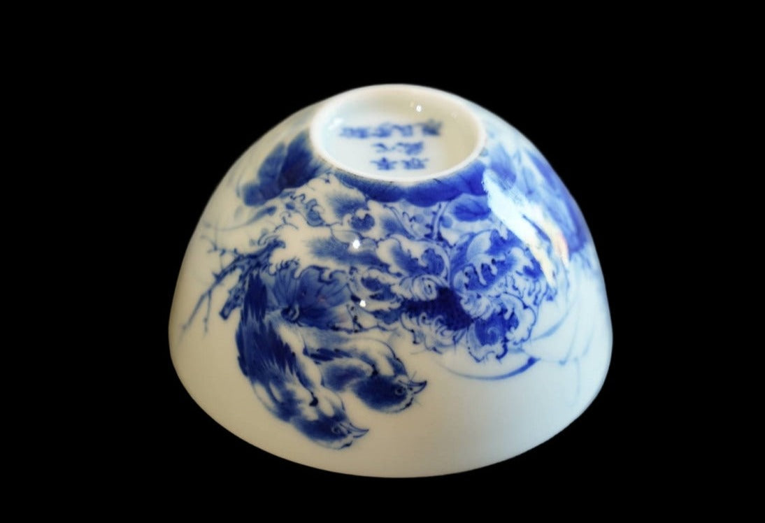 Jingdezhen Blue and White Porcelain Tea Bowl Wang Bu Style Birds