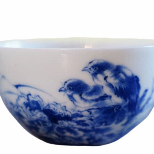 Jingdezhen Blue and White Porcelain Tea Bowl Wang Bu Style Birds