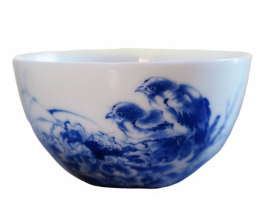 Jingdezhen Blue and White Porcelain Tea Bowl Wang Bu Style Birds