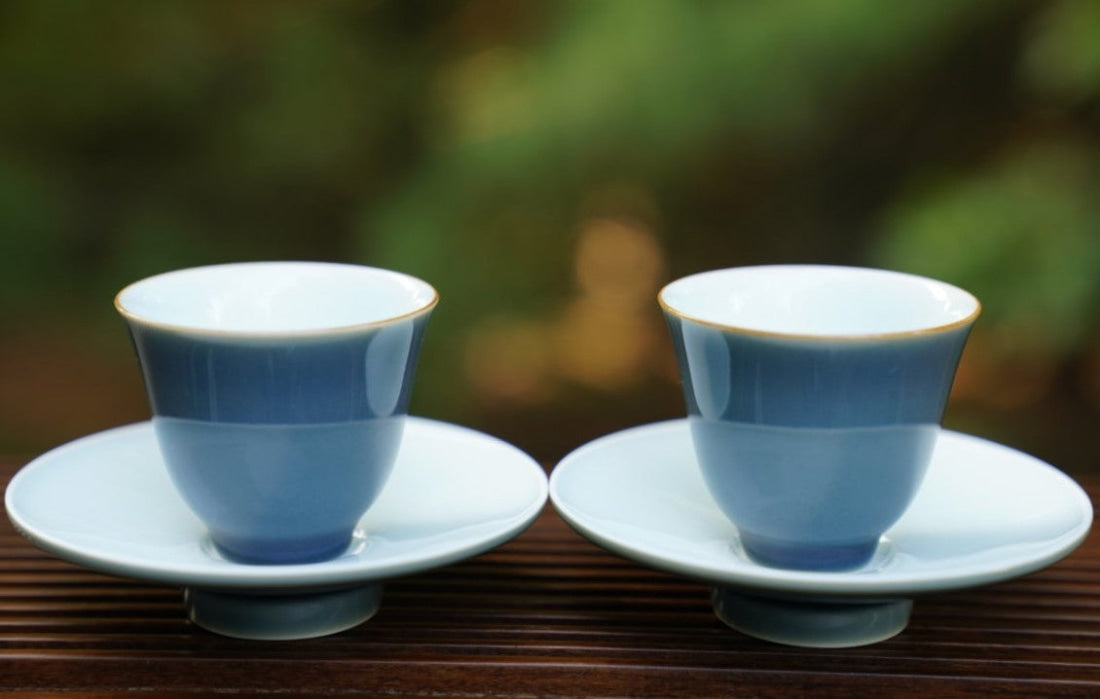 Jingdezhen Deep Aquamarine Glaze Porcelain Gaiwan Set Handmade