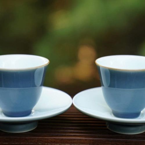 Jingdezhen Deep Aquamarine Glaze Porcelain Gaiwan Set Handmade