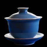 Jingdezhen Deep Aquamarine Glaze Porcelain Gaiwan Set Handmade