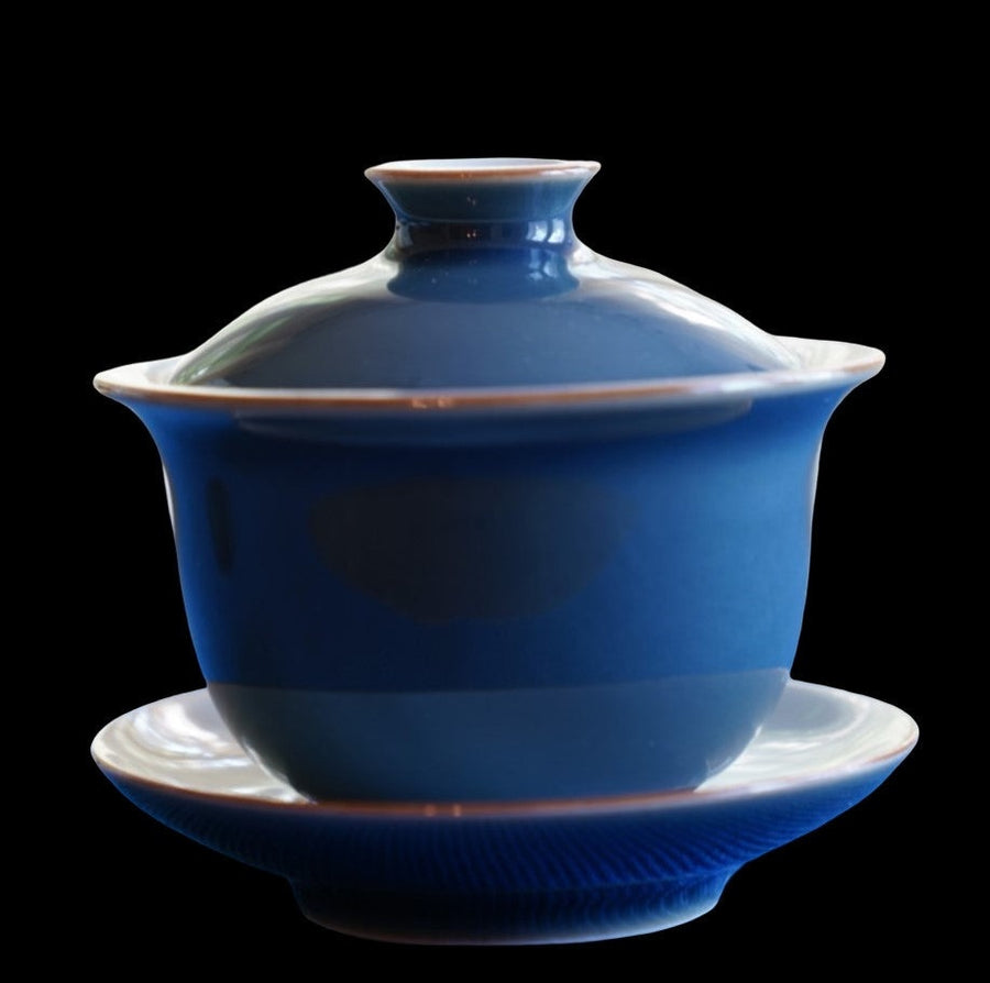 Tea Ware - Jingdezhen Artisan Deep Aquamarine Glaze Porcelain Gaiwan