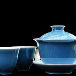 Jingdezhen Deep Aquamarine Glaze Porcelain Gaiwan Set Handmade