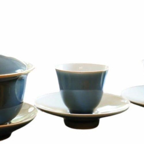 Jingdezhen Deep Aquamarine Glaze Porcelain Gaiwan Set Handmade