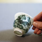 Jingdezhen Artisan Deep Green Painting Porcelain Teacup Distant Mountain
