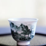 Jingdezhen Artisan Deep Green Painting Porcelain Teacup Distant Mountain