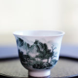 Jingdezhen Artisan Deep Green Painting Porcelain Teacup Distant Mountain