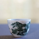 Jingdezhen Artisan Deep Green Painting Porcelain Teacup Distant Mountain