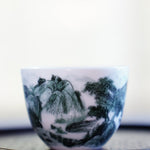 Jingdezhen Artisan Deep Green Painting Porcelain Teacup Distant Mountain
