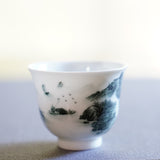 Jingdezhen Artisan Deep Green Painting Porcelain Teacup Distant Mountain