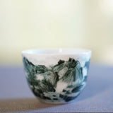 Jingdezhen Artisan Deep Green Painting Porcelain Teacup Distant Mountain