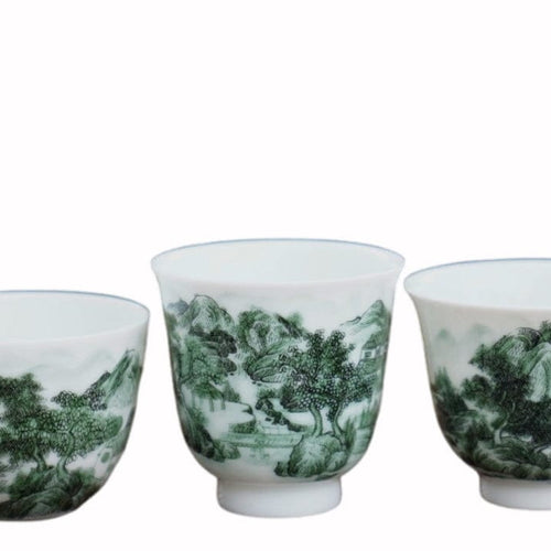 Jingdezhen Artisan Deep Green Painting Porcelain Teacup Distant Mountain