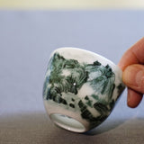 Jingdezhen Artisan Deep Green Painting Porcelain Teacup Distant Mountain