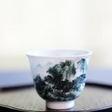 Jingdezhen Artisan Deep Green Painting Porcelain Teacup Distant Mountain