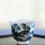 Jingdezhen Artisan Deep Green Painting Porcelain Teacup Distant Mountain