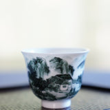 Jingdezhen Artisan Deep Green Painting Porcelain Teacup Distant Mountain
