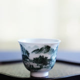 Jingdezhen Artisan Deep Green Painting Porcelain Teacup Distant Mountain