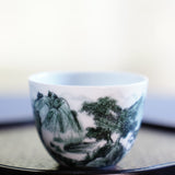 Jingdezhen Artisan Deep Green Painting Porcelain Teacup Distant Mountain