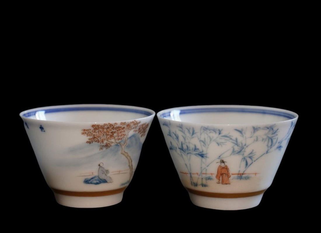 Jingdezhen Doucai Porcelain Gold Rim Teacup Autumn