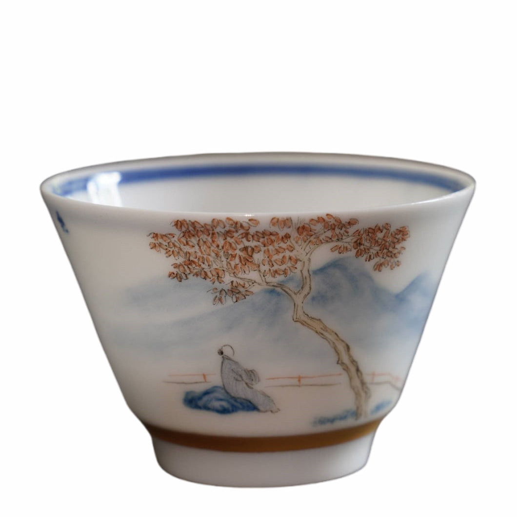 Jingdezhen Doucai Porcelain Gold Rim Teacup Autumn