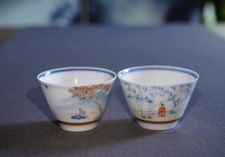 Jingdezhen Doucai Porcelain Gold Rim Teacup Autumn