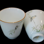 Jingdezhen Porcelain Artisan Teacup Doucai Bird and Bamboo Pair