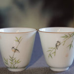 Jingdezhen Porcelain Artisan Teacup Doucai Bird and Bamboo Pair
