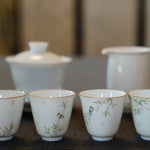 Jingdezhen Porcelain Artisan Teacup Doucai Bird and Bamboo Pair