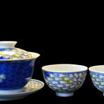 Jingdezhen Artisan Doucai Porcelain Peacock Feather Gaiwan Set