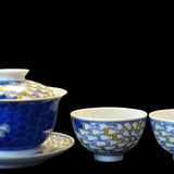 Jingdezhen Artisan Doucai Porcelain Peacock Feather Gaiwan Set