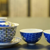Jingdezhen Artisan Doucai Porcelain Peacock Feather Gaiwan Set